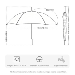 Ombrello Classico Automatico per Sole <span class=keywords><strong>e</strong></span> Pioggia con Manico Lungo, Tessuto Pongee 190T a Strato Singolo, Impermeabile, Stampa Logo Personalizzata, Regali Aziendali - Product Image 2