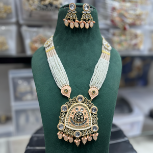 สร้อยคอบอลลีวูดอินเดียสีชมพูอ่อน Meenakari ไม่ซ้ำกัน8มม. เครื่องประดับหินกลมสำหรับผู้หญิงของขวัญเครื่องประดับเจ้าสาว - Product Image 1