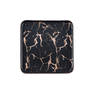 Nordic Tableware Marble Ceramic Dinnerware Plates Restaurant Matte Gold Rim Luxury <strong>Black</strong> White Square Steak <strong>Dinner</strong> Plates <strong>Set</strong> - Product Image 3