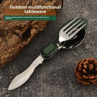 Ensemble de couteau, fourchette, cuillère et baguettes pliables pour l'extérieur ; Kit de couverts de camping portable multifonctionnel détachable en acier inoxydable moderne