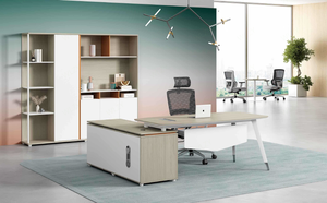 משרד ראש המחלקה סט אפור מט שולחן למינציה + צד ספרים מודרני מינימליסטי - Product Image 5