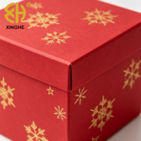 Boîte cadeau carrée empilable en carton recyclé écologique, motif flocon de neige rouge, boîte cadeau de Noël pour fête