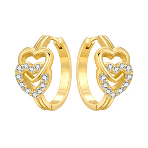 Pendientes de aro en forma de corazón de doble línea en cobre blanco, pendientes de moda de alta gama originales, venta al por mayor para mujer - Product Image 1