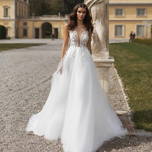 2022 A-Line <span class=keywords><strong>Vestido</strong></span> <span class=keywords><strong>De</strong></span> <span class=keywords><strong>novia</strong></span> <span class=keywords><strong>2021</strong></span> elegante espalda descubierta Boho cuello pico con cuentas flores sin mangas Sexy <span class=keywords><strong>playa</strong></span> <span class=keywords><strong>Vestido</strong></span> <span class=keywords><strong>De</strong></span> <span class=keywords><strong>novia</strong></span> - Product Image 1