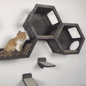 Houten kattenklimrek met springplatforms, wandgemonteerde ladder voor binnenkatten, huisdierenmeubels, plankenset - Product Image 4