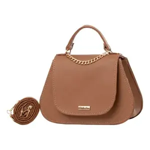 Bolso de hombro de piel sintética color camel Gilda, 20x13x7 cm, estilo bohemio vintage, impermeable, bolso de invierno para mujer - Product Image 3