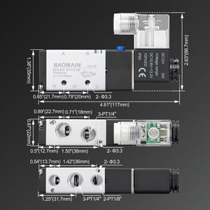 Válvula Solenoide Eléctrica Baomain 4V210-08 12V DC de 5 Vías 1/4 PT con Cuerpo de Aluminio, Piezas Neumáticas - Product Image 2