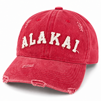 Casquette OEM non structurée à six panneaux, effet délavé, avec broderie de texte personnalisée, visière déchirée et fermeture à boucle métallique pour articles décontractés