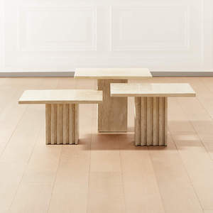Tavolino scanalato tavolino rettangolare <span class=keywords><strong>3</strong></span> pezzi set tavolino moderno di lusso di colore beige - Product Image 1