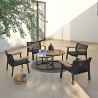 Conjunto de Sofás de Mimbre para Patio Exterior con Estructura de Aluminio Moderna OSMEN SPAIN, con Mesa de Centro de Teca Sólida para Jardín, Patio Trasero o Terraza