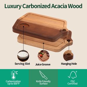Wooden cutting board, double-sided kitchen cutting board with storage <b>rack</b>, cooked food tray, restaurant serving <b>plate</b>, steak - Product Image 5