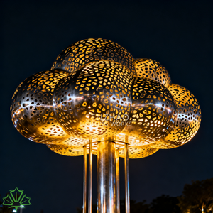 Escultura de Bola de Nube de Acero Inoxidable con Iluminación LED Personalizable SENZHAO, Arte Metálico Moderno para Decoración de Plazas Comerciales, Hoteles y Resorts - Product Image 1