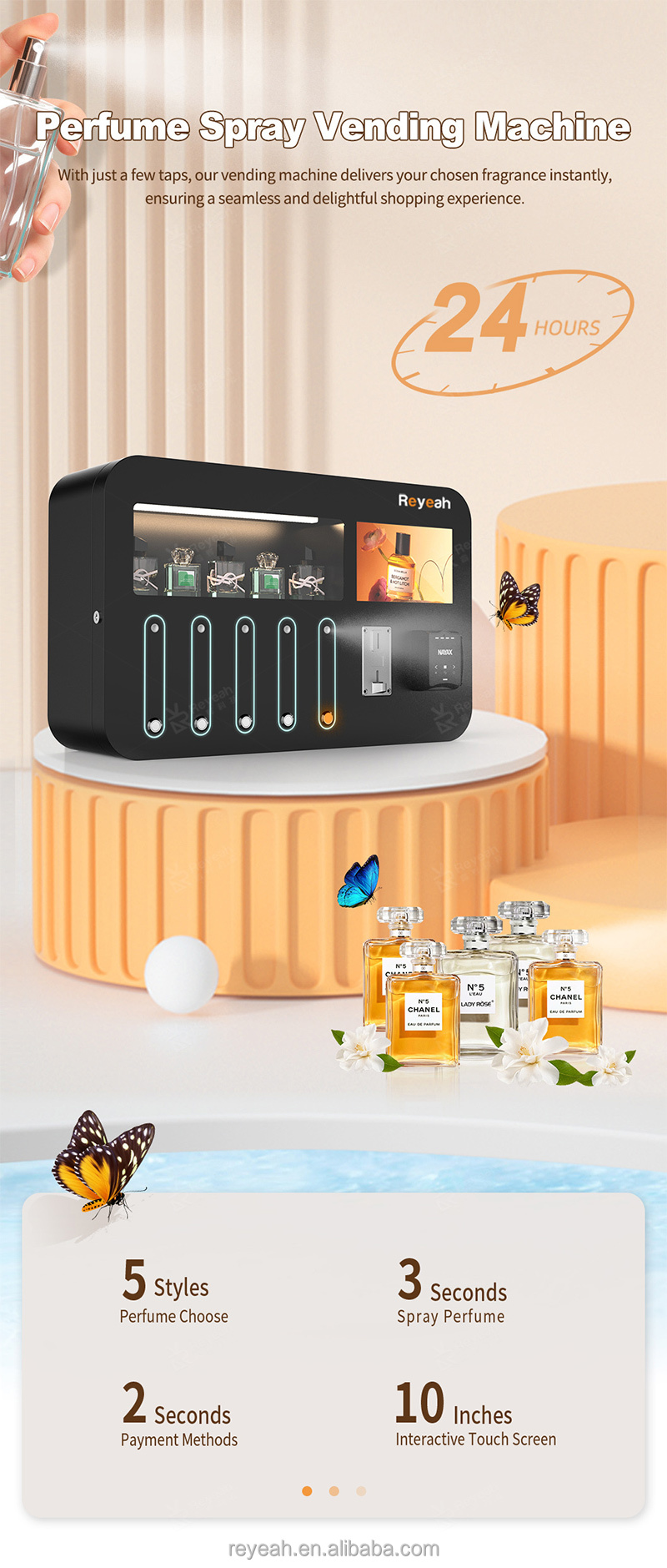 Reyeah 壁掛けスマート香水自販機 - メタル製、1年保証の設置サービス付き