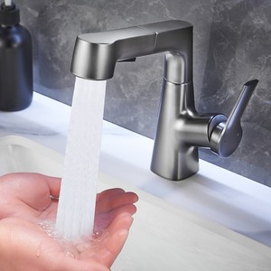 Robinet de lavabo de cuisine rétractable en acier inoxydable au design moderne, à monter sur le plan de travail - Product Image 6