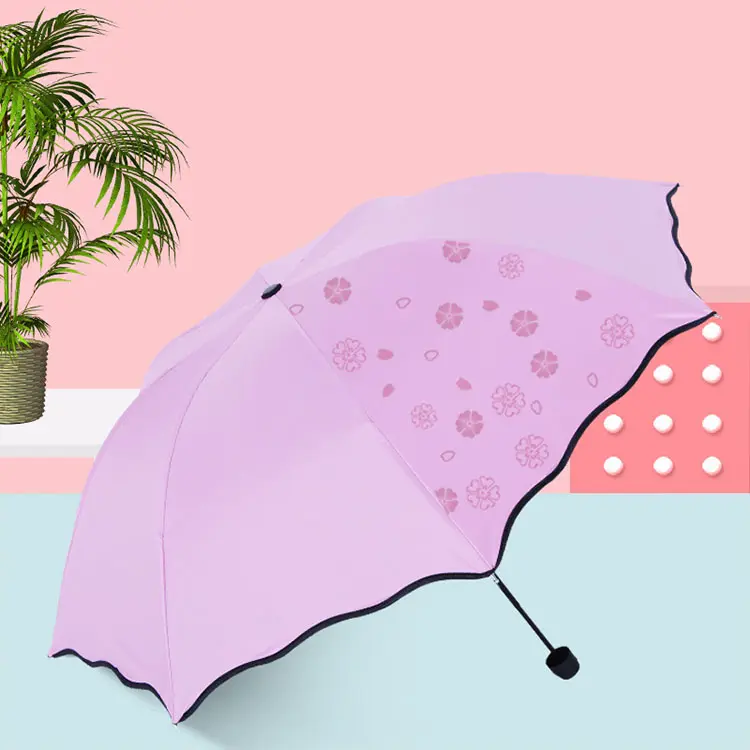 3 Folding Flower Umbrella Design Water Bloom Fancy Sun/rain Proof Magic Umbrella Color Changing Umbrella