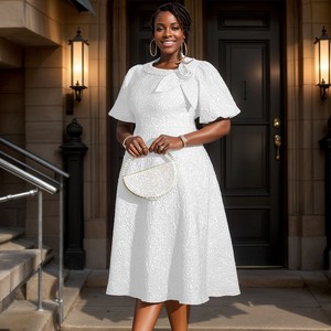 AM040856 abiti <span class=keywords><strong>Chic</strong></span> da <span class=keywords><strong>donna</strong></span> Casual elegante in tessuto Jacquard con fiori abiti da ufficio taglie forti abiti africani da <span class=keywords><strong>donna</strong></span> - Product Image 5