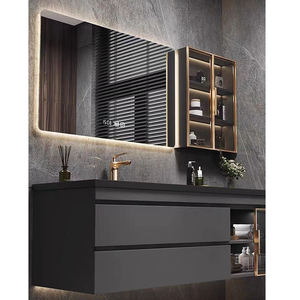 Mueble de Baño de Pared Gris Oscuro de Lujo Personalizado con Lavabo Integrado de <span class=keywords><strong>Piedra</strong></span>, Resistente al Agua y a los Arañazos, para Hotel o Villa - Product Image 5