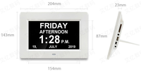 Calendrier numérique Horloge de bureau Rétro-éclairage blanc 7 pouces Simple Grand écran Horloge parlante et commande vocale pour les malvoyants