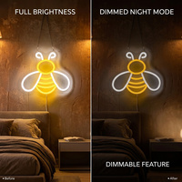 لافتة نيون مخصصة من الأكريليك الأصفر بتصميم نحلة، إضاءة LED قابلة للتعتيم للكاميرات والحفلات والمتاجر