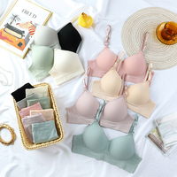Vente en gros ensemble bralette et culotte sans couture, ensembles soutien-gorge et slip à bonnet fixe pour fille étudiante
