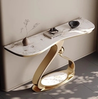 Table console simple, légère, moderne, de luxe, avec surface en verre et pieds en fer plaqué or