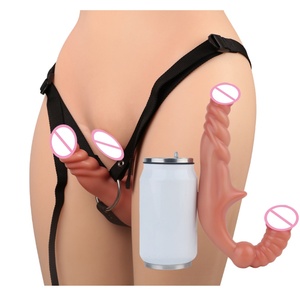 Double Vibrator Strap on <b>Dildo</b> Soft Silicone Adult Sex Toy G Spoint Stimulate Clitoris Massage Sex Toy for Gay &lesbian Couple - Product Image 1