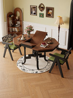 Ensemble table et chaises de salle à manger octogonales en bois massif, style mi-siècle, vintage français, pliables, extensibles et télescopiques, pour petites maisons