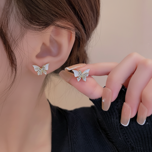 Diamante borchiato farfalla semplice ago in argento di lusso Mini anello di moda orecchini gioielli accessori M111 - Product Image 1