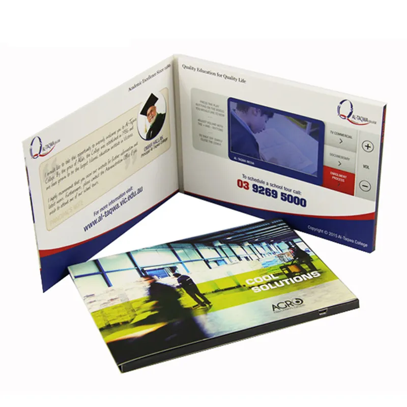 Libro y libreta de vídeo personalizado de alta resolución, 7 pulgadas, pantalla LCD, tarjeta de folleto de vídeo casero chino
