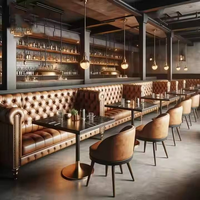 Meubles de bar de luxe, banquette en cuir capitonnée, chaises en cuir avec table en pierre pour bar exclusif aux membres, club privé