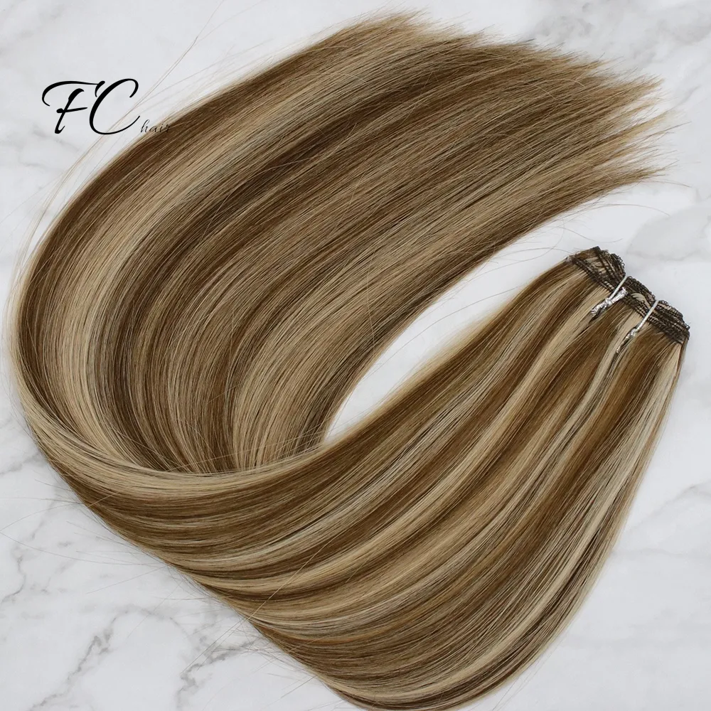 FC hair Russian Double Drawn Machine Sewing Double Wefted 100G Pack Human Weft Hair Extension