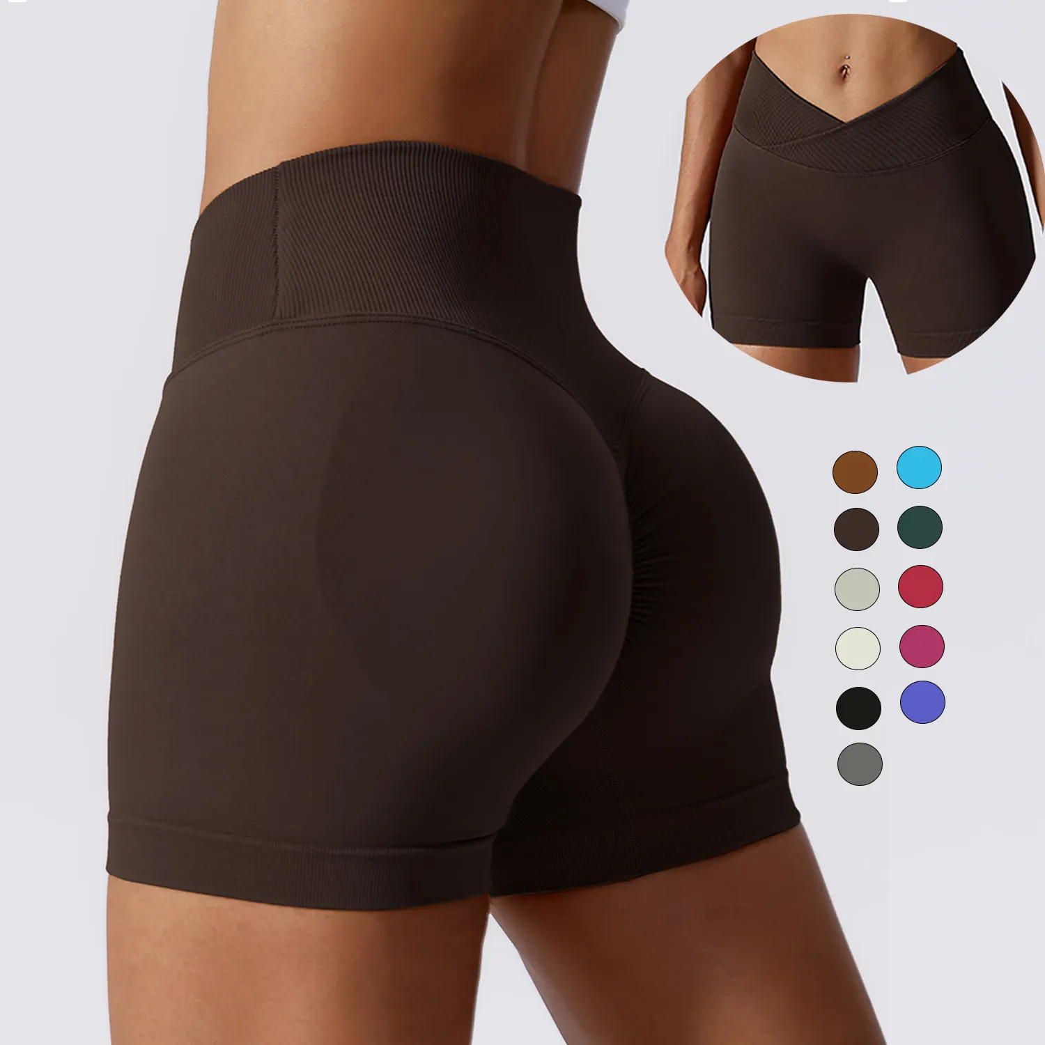Benutzer definierte Frauen Fitness studio Hohe Taille Kompression Laufen Yoga Shorts Booty Scrunch Crossover V-Form Shorts