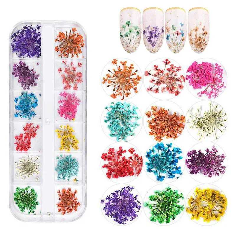 MOKE personnalisé 12 couleurs 3D fleurs séchées Nail Art breloques pour Gel UV/acrylique Nail art autocollants décoration