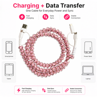 Câble de charge multi-prise USB Type C 4 en 1 avec perles en forme de papillon rose, transfert de données