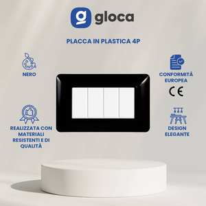 Placa de interruptor de pared Gloca de 4 vías, plástico negro, 3 piezas, fácil instalación - Product Image 3