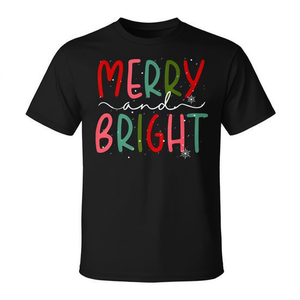 Cute Christmas <b>T</b>-<b>Shirt</b> for Women Girls Kids and Toddlers Merry and <b>Bright</b> Design for Promotional Use - Product Image 2