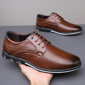 Men's Leather Lace-up Casual Shoes Round Toe Breathable Rubber Outsole All Seasons <b>EVA</b> Midsole Genuine Leather Lining - Product Image 2