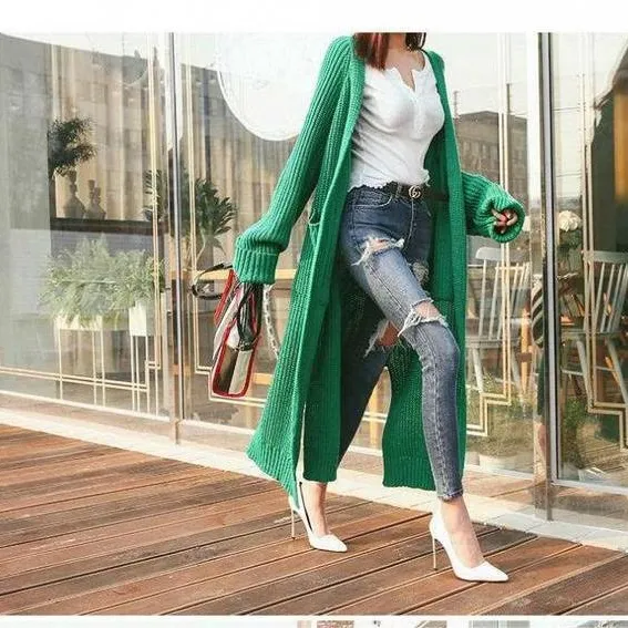 Casual Open Front Soft Fashion Cardigan Outwear Women's Loose Knitted Sleeve Pockets Long Oversize Custom Sweaters