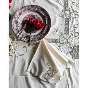 Mantel de Algodón Pietrochianese Gris con Bordado Calado, 12 Servilletas, Diseño Bordado Estampado a Rayas para Comedor y Hoteles - Product Image 3