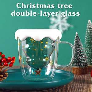 Tasses en verre isolées à double paroi en forme d'arbre de Noël Tasses drôles pour Noël Saint Valentin Cadeaux d'anniversaire créatifs - Product Image 3