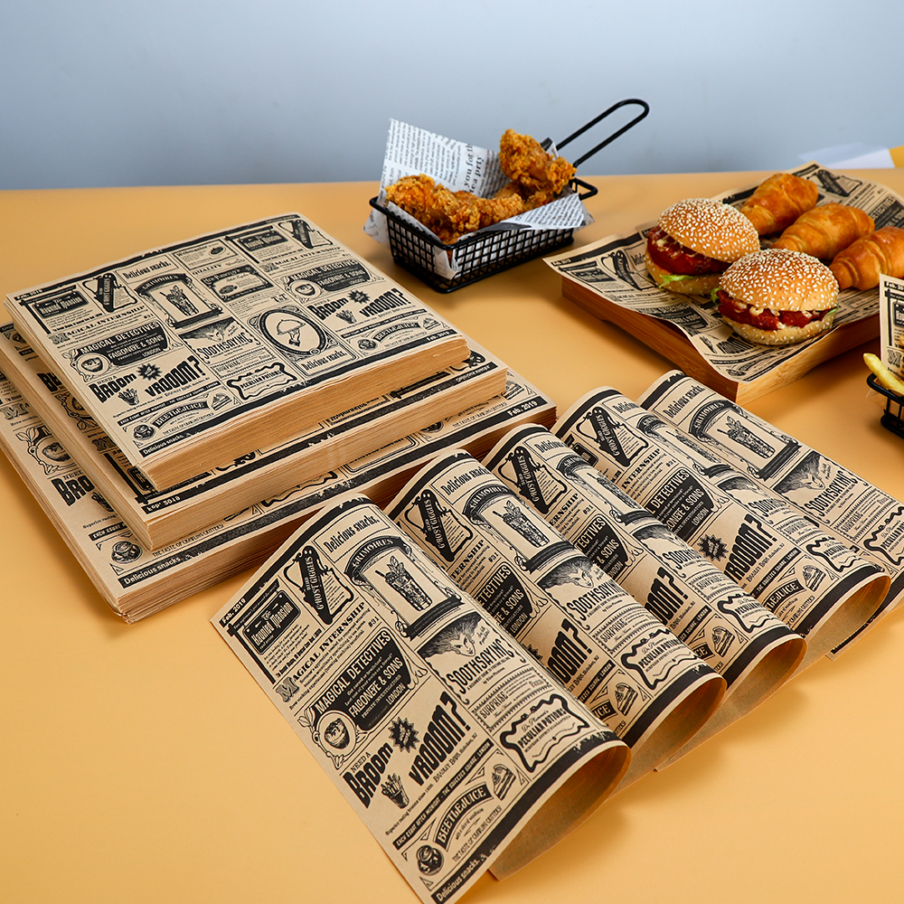 Custom Logo Uncoated PE Coating Greaseproof Pulp Paper Sheet For Burger Sandwich Cake Sugar Wrapping Popular Baking Design