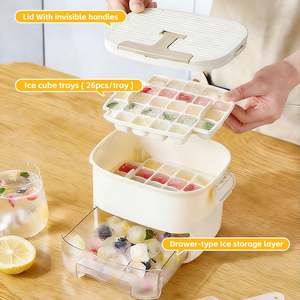Pull-Out Ice <b>Storage</b> <b>Drawer</b>,Ice Cube Tray with Lid & <b>Storage</b> Bin, Ice Mold Ice Maker for Freezer with 2 Trays Easy Release Molds - Product Image 3