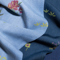 Tissu denim écologique imprimé floral libellule 100% Lyocell, teinture décolorante rose pivoine, couleur vive et résistante, pour filles, 300M MOQ OEM