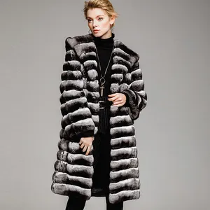 New Style Luxus Design Winterkleid ung Damen Echtpelz Jacke Mantel Grau Kapuze Frauen Rex Kaninchen Pelzmantel Parka Jacke