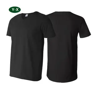 Y-X yüksek kalite özel 250 gram % 100% pamuk boş siyah beyaz gri v yaka T shirt düz erkek t-shirt