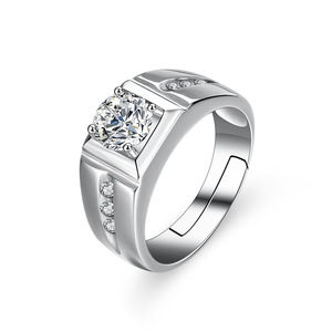 Premium S925 Sterling Silver Men's Ring 1CT <strong>Moissanite</strong>, Business Luxury Style Minimalist Adjustable Band - Product Image 5