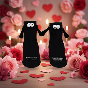 Chaussettes noires magnétiques pour couple avec yeux de dessin animé et logo jetable pour usage quotidien, chaussettes fantaisie en spandex tricoté pour homme pour la Saint-Valentin - Product Image 2