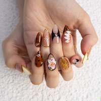 Boîte d'Emballage Rétro pour Ongles Artificiels, Design Tendance, Faux Ongles Longs Stiletto à Couverture Complète, Faits Main, à Presser