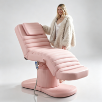 Fauteuil de soin esthétique électrique à 3 moteurs en cuir PU rose, réglable en hauteur, inclinable et rotatif, lit de spa facial cosmétique