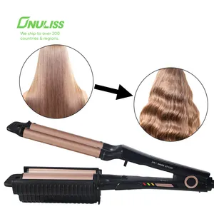 Home Use Three Barrel Ceramic Ionic Big Wave Curler Automatic Curling Iron With Triple Barrel Hair Waver Hair Curler